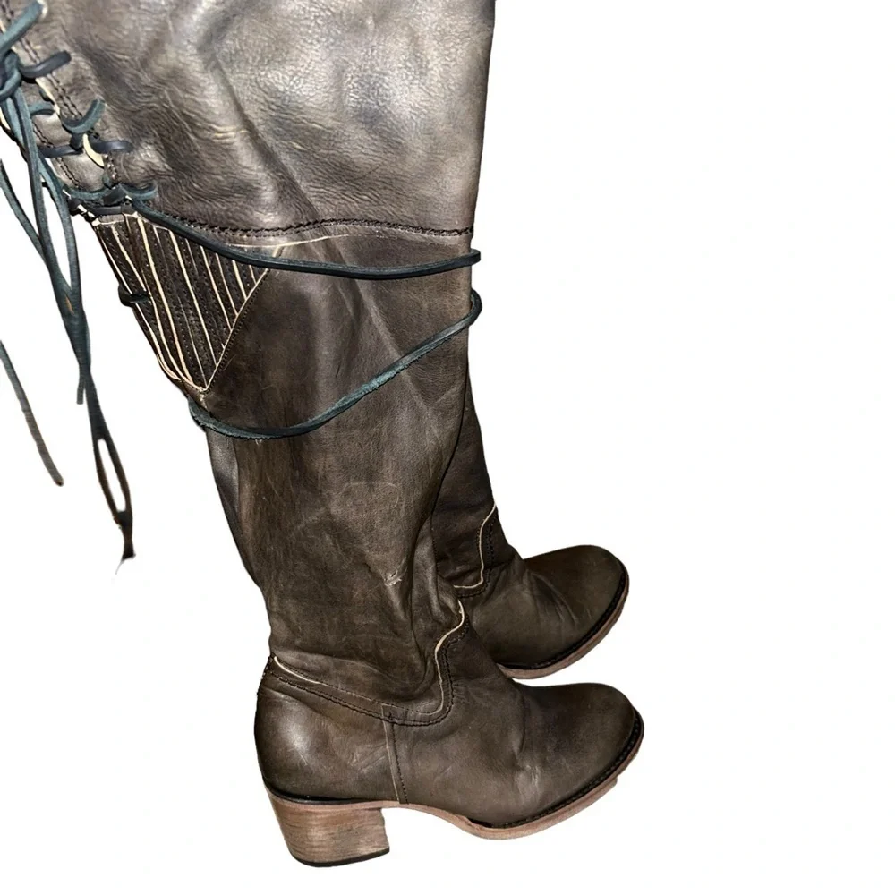 FREEBIRD by Steven Carolina Boots Brown Leather Over The Knee Distressed tall 8